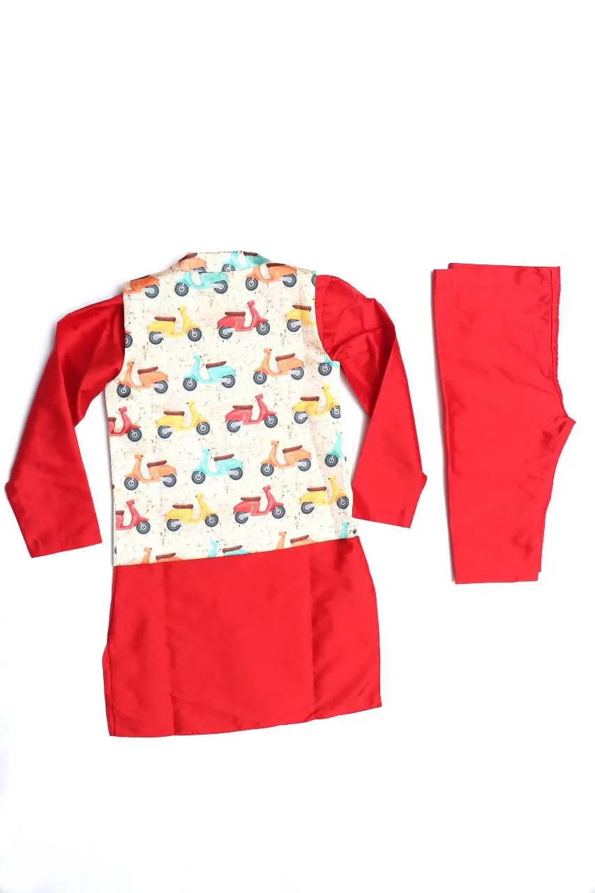 Dazzling Scooter Print Kurta Pyjamas Jacket Set