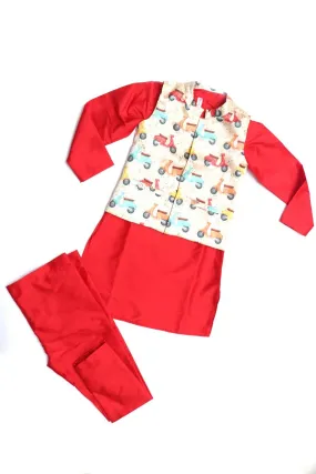 Dazzling Scooter Print Kurta Pyjamas Jacket Set