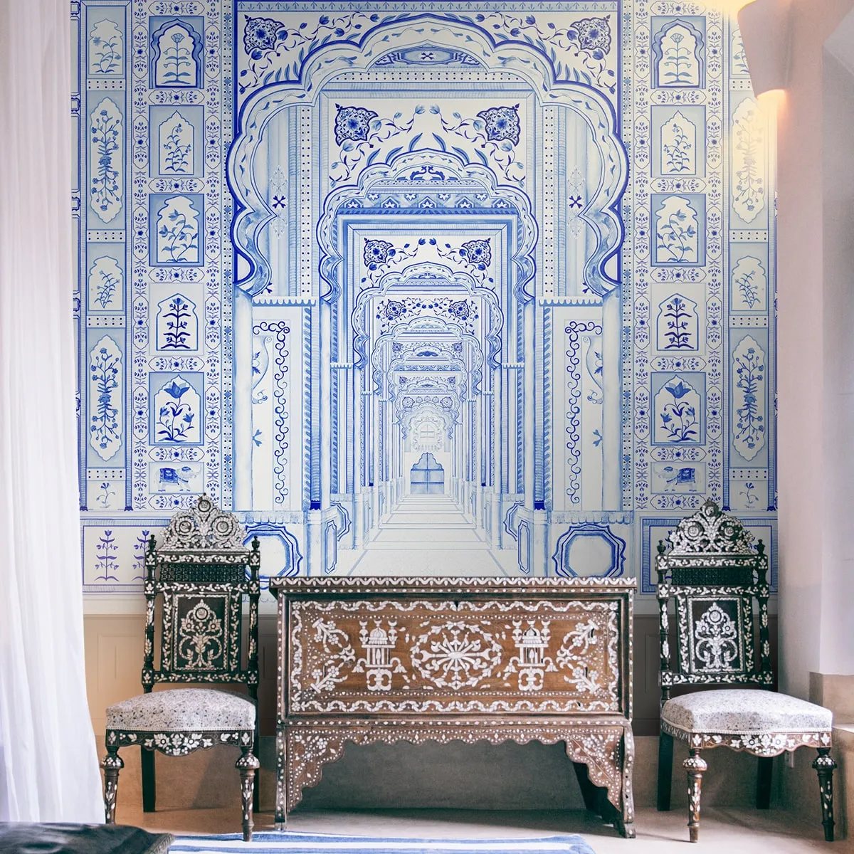 Dilli Darbar, Wallpaper in Suneherii Collection, Indigo Blue, Customised