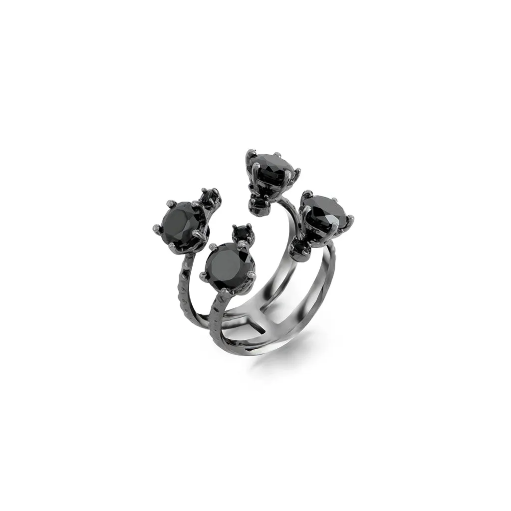 Domino Ring [Black gems]