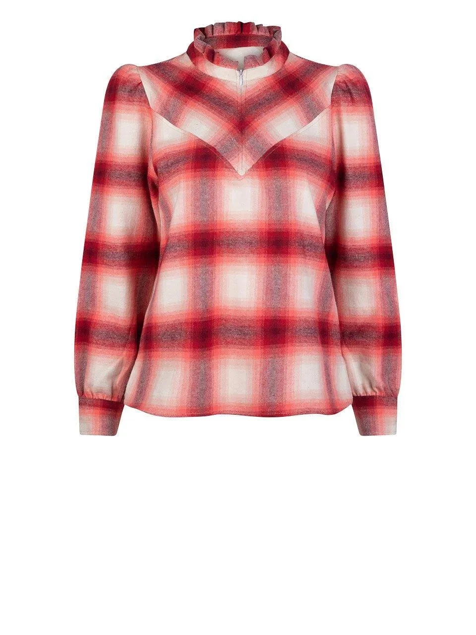 Fayla Ruffle Check Top Pure Red