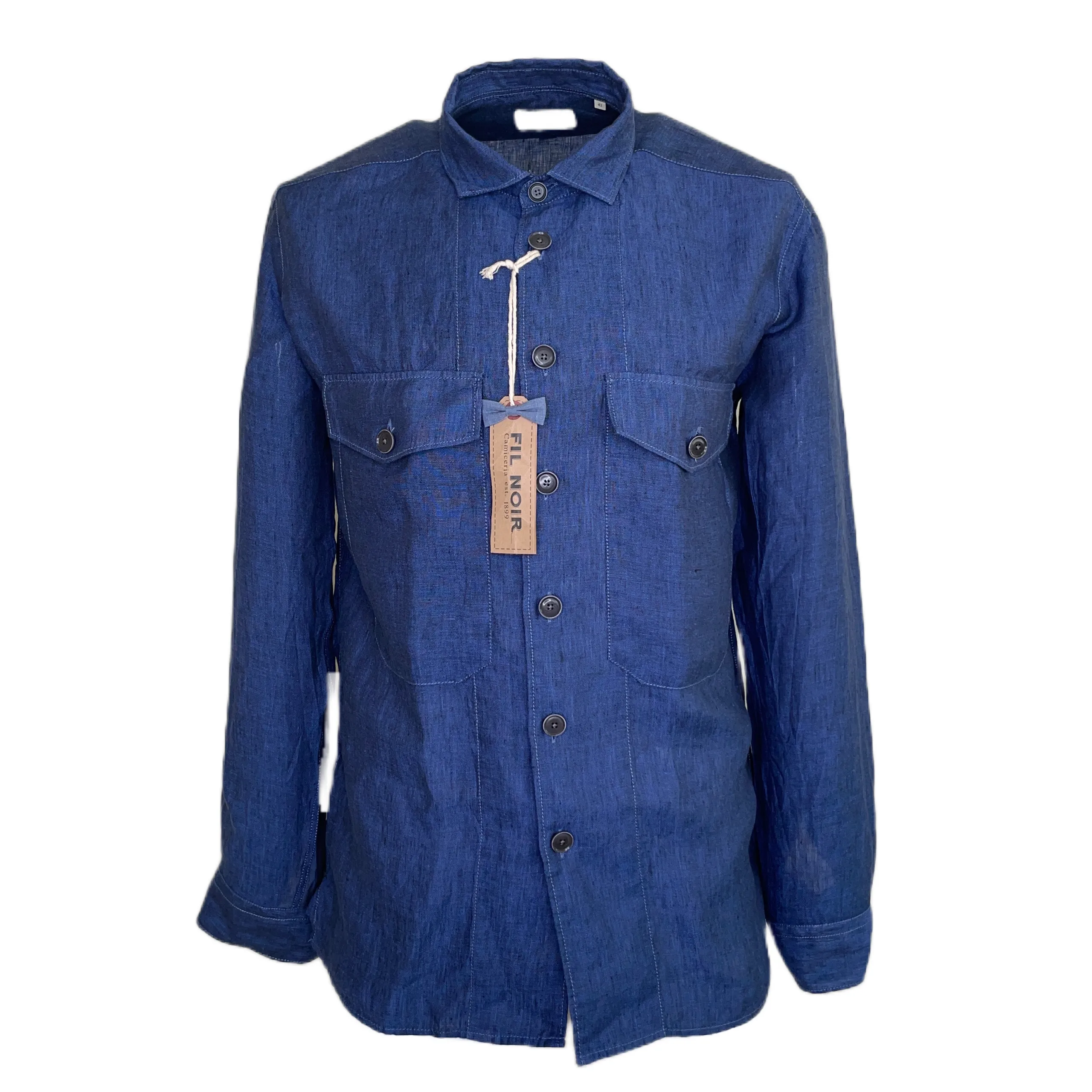 Royal Blue Long Sleeve Linen Overshirt - Fil NoirCppIHere is the optimized title for the e-commerce product: Royal Blue Long Sleeve Linen Overshirt - Fil Noir.