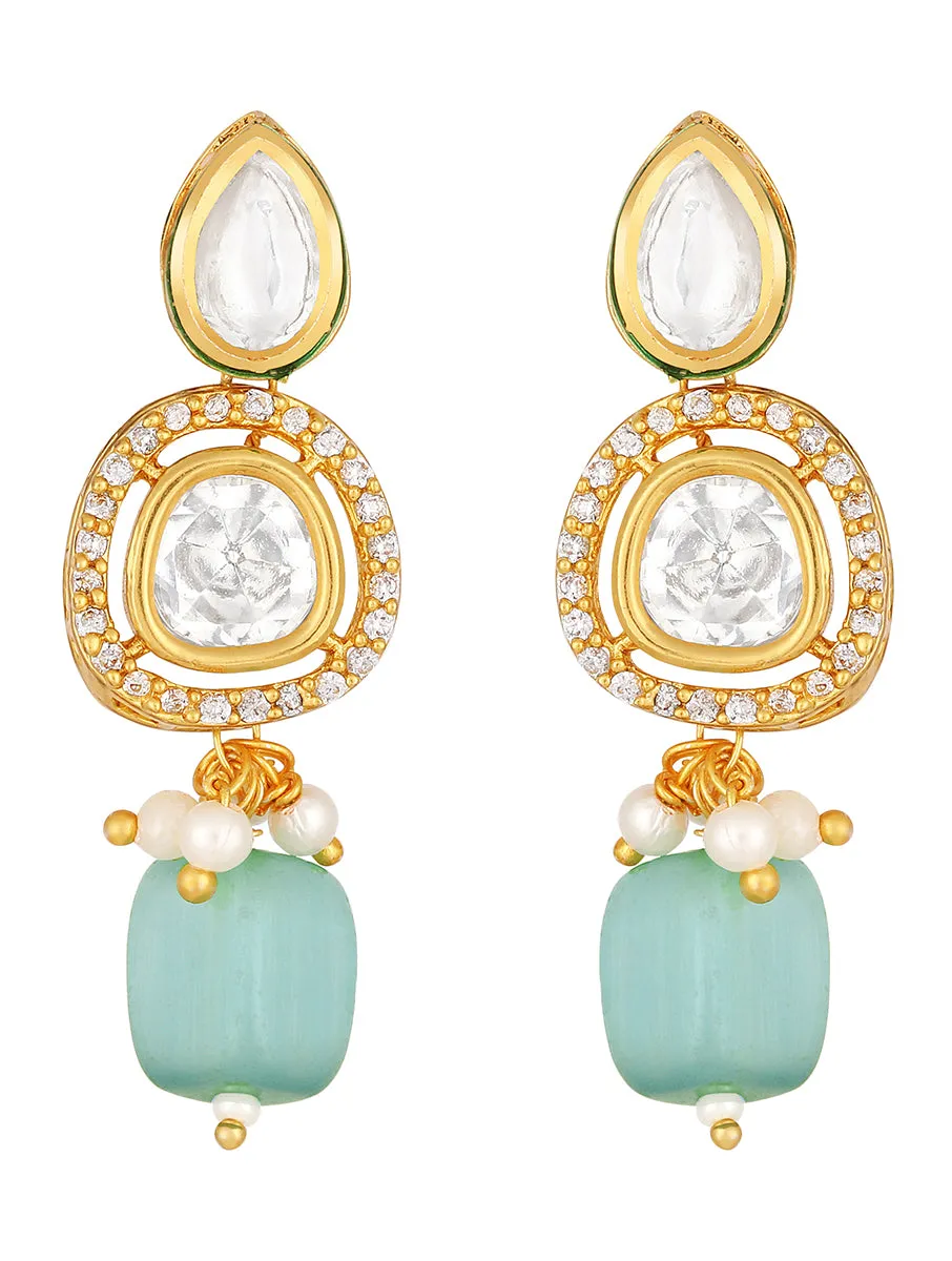 Golden and Light Blue Kundan Polki Earrings