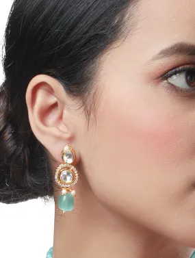 Golden and Light Blue Kundan Polki Earrings