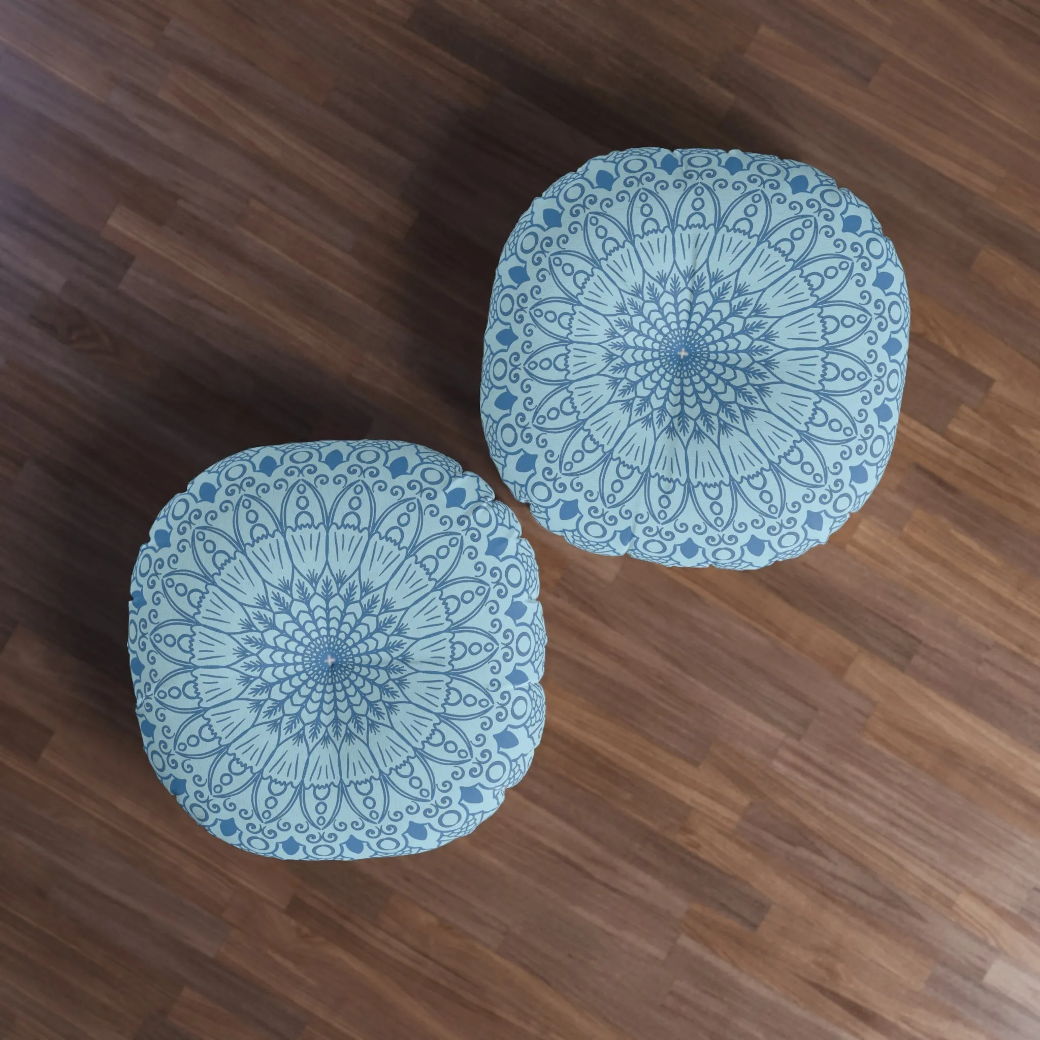 Handmade Mandala Art Floor Cushion - Steel Blue Mandala Art Design