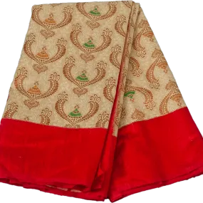 Heavy Biege and red handloom benarasi Katan silk saree