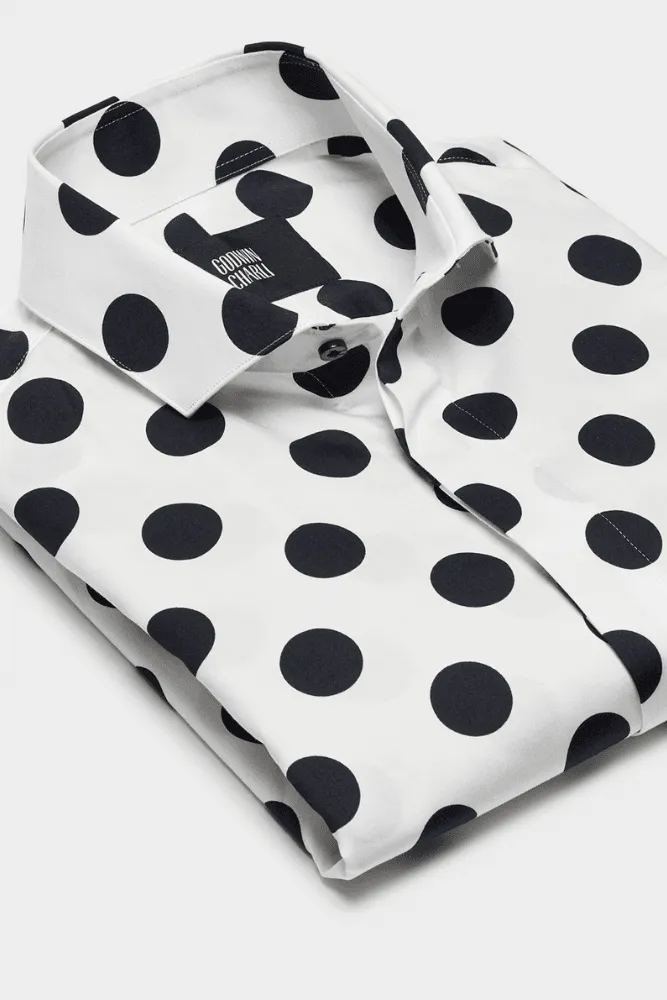 Lamarr Luxe Shirt - White with Large Black Spots