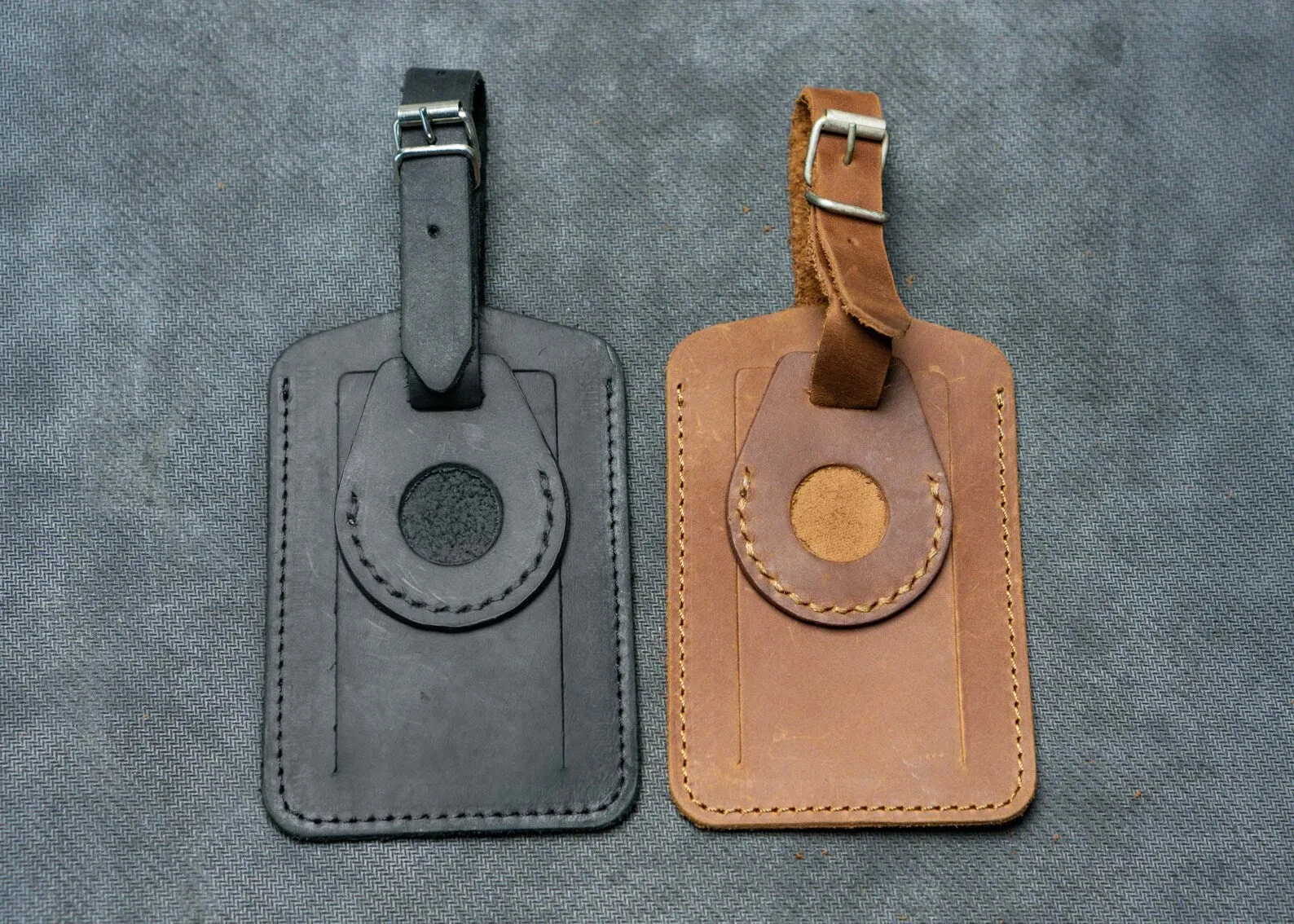 Leather Luggage tag with Leather AirTag Case Holder | Handcrafted