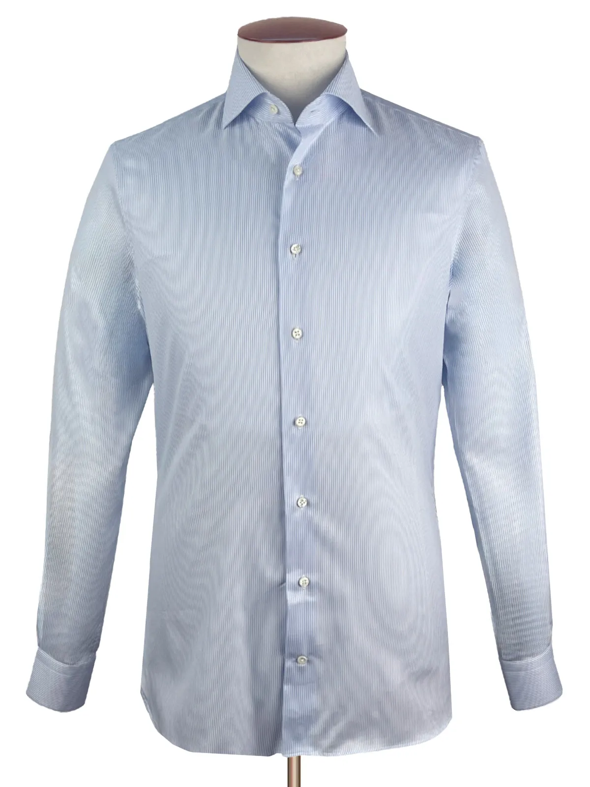 Light Blue & White Butcher Stripe Cutaway Collar Shirt