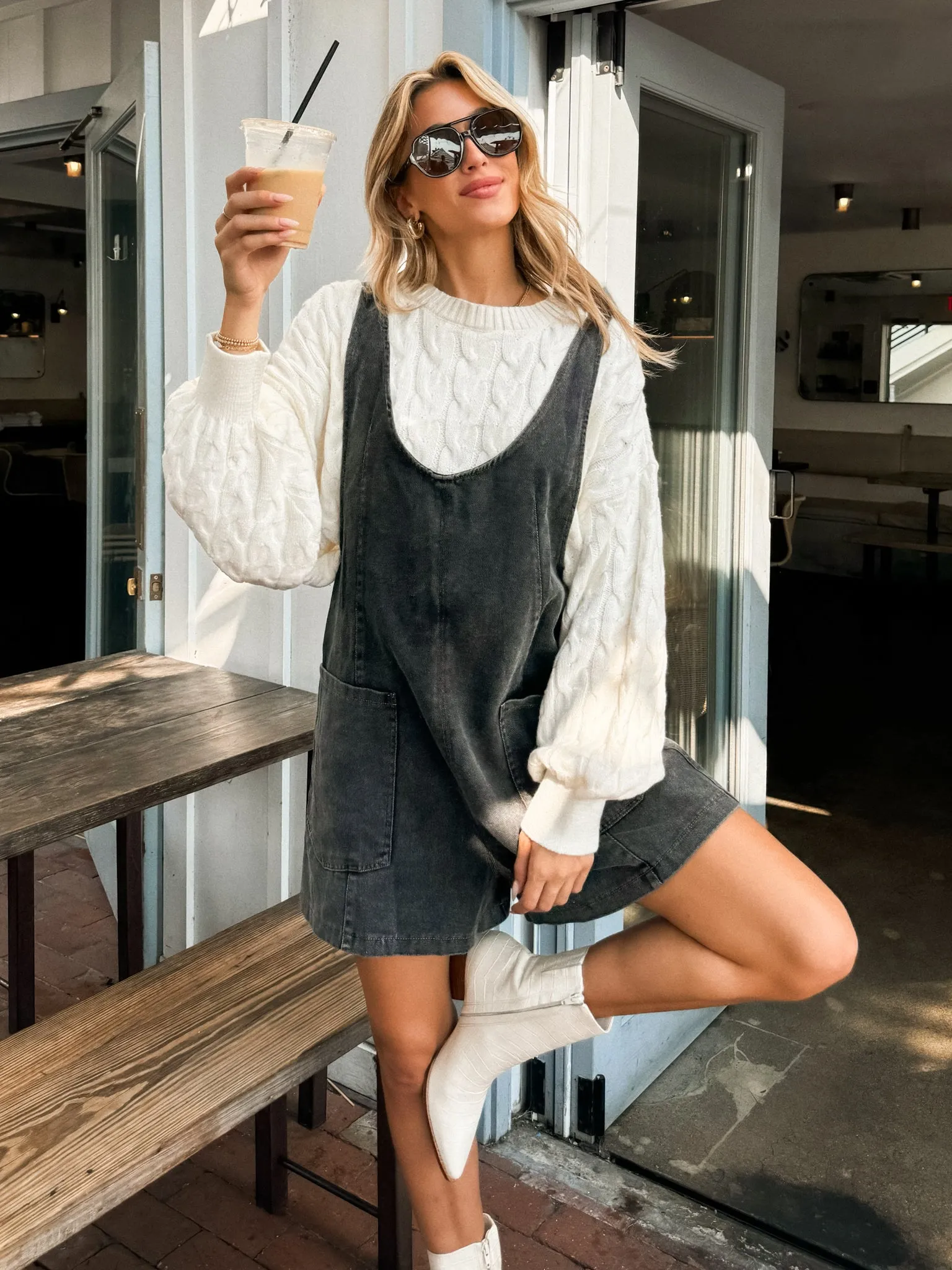 Masonne Denim Romper in Washed Black