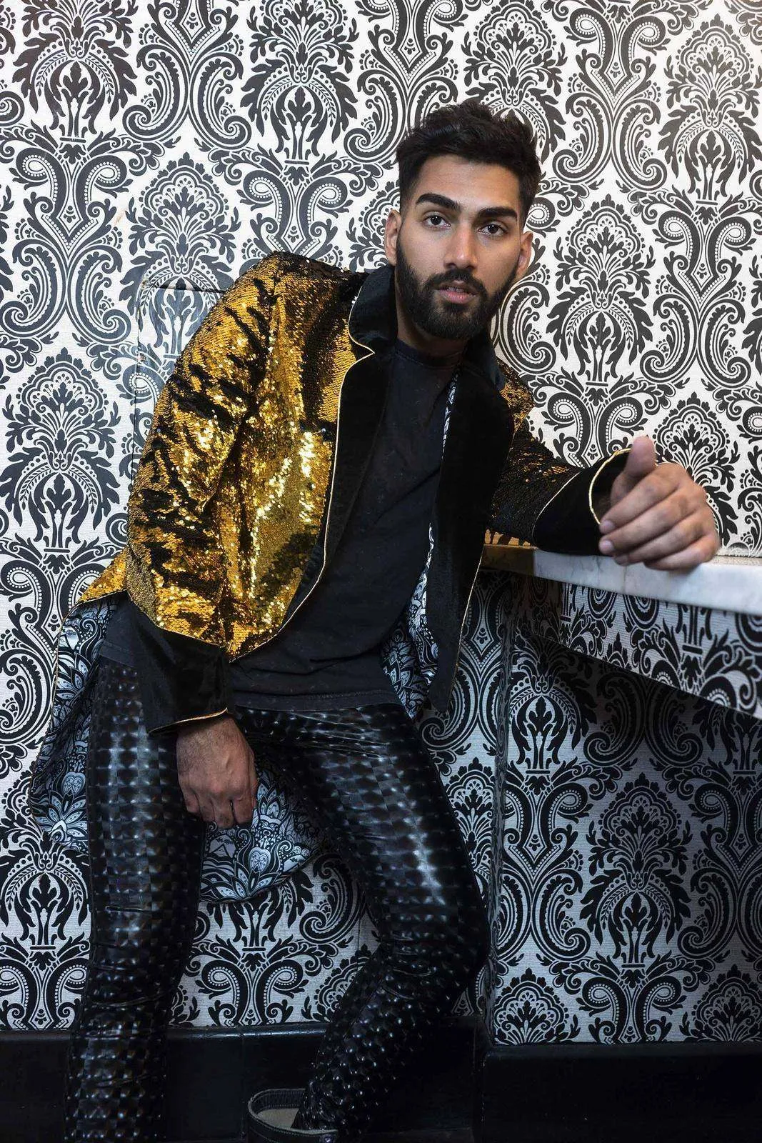 Mens Sequin Tuxedo Jacket - Gold & Black