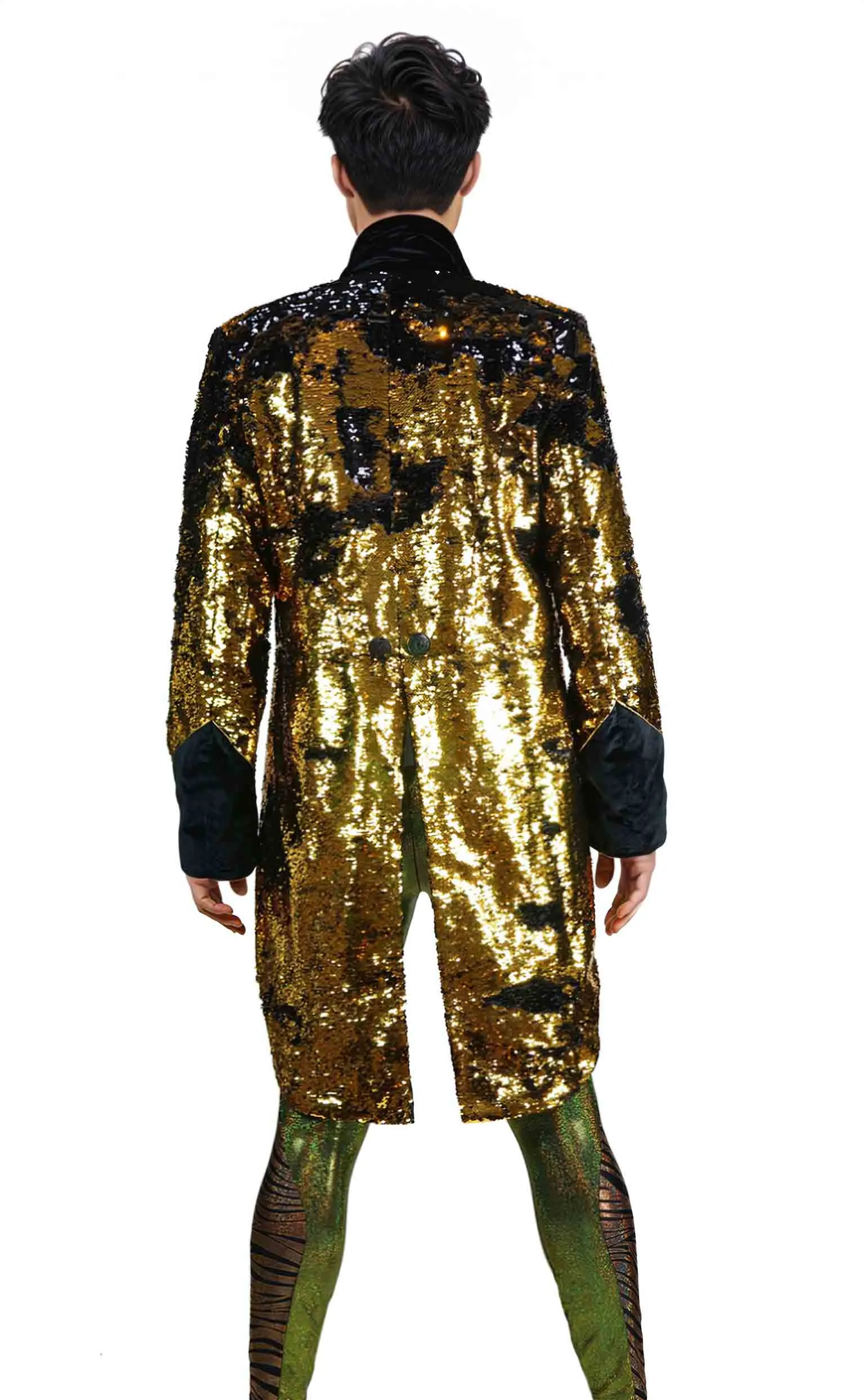 Mens Sequin Tuxedo Jacket - Gold & Black