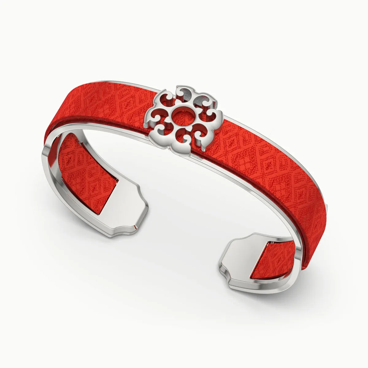 Nonya Blossom Silk Cuff - Dragon Red