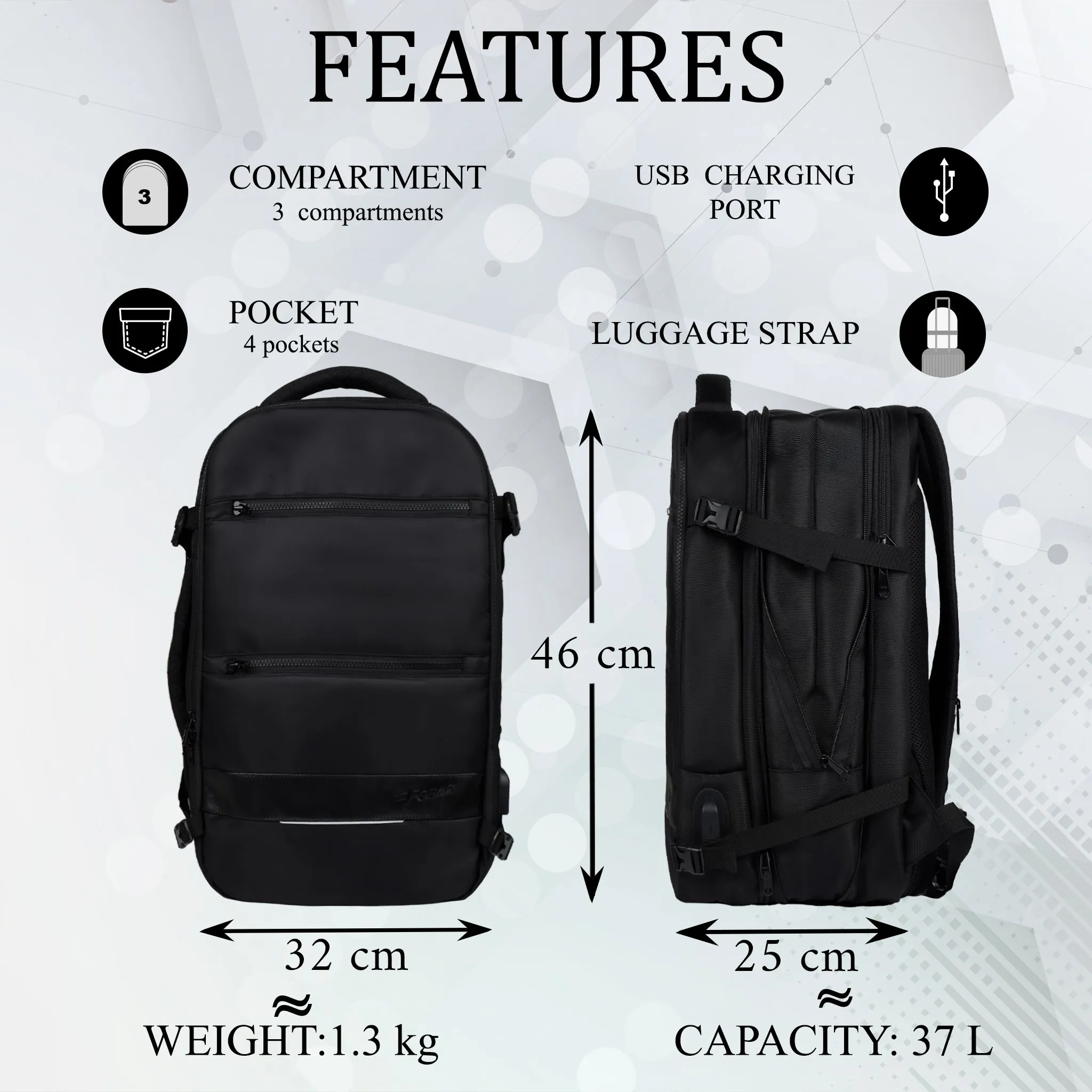 Pagani 37L Black Laptop Backpack