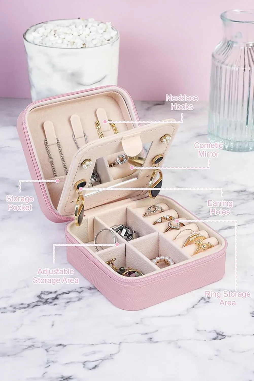 Pink Portable Initial J Graphic Layered Jewelry Box