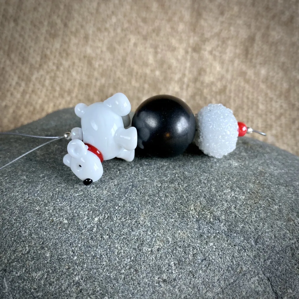 Polar Bear Christmas Ornament w/Shungite, Bright Red Scarf, on Iceberg