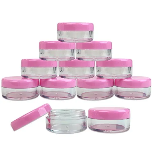 (Quantity: 200 Pcs) Beauticom 5G/5ML Round Clear Jars with Pink Lids for Cosmetics, Medication, Lab and Field Research Samples, Beauty and Health Aids - BPA Free