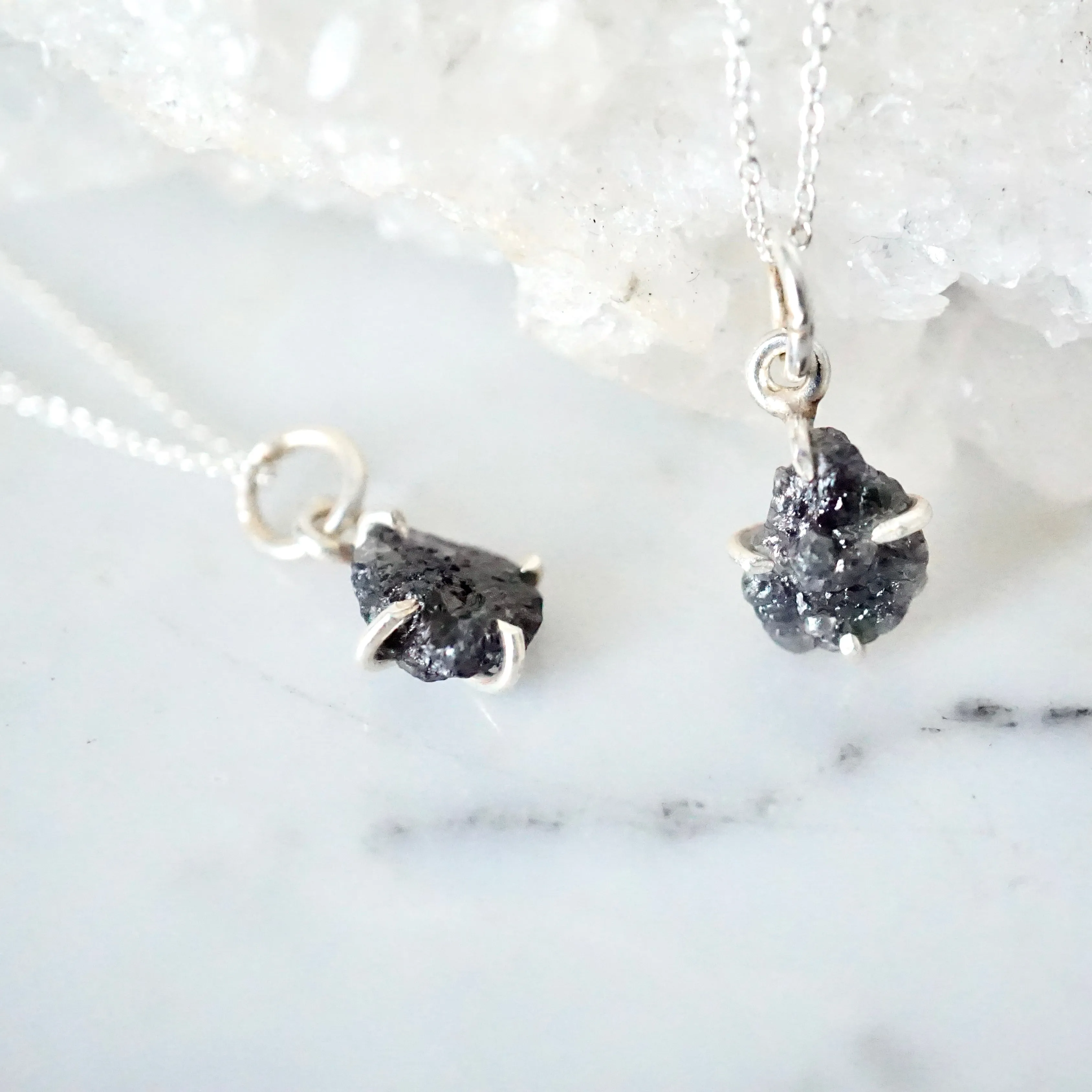 Raw Diamond Pendant Necklace - Grey Rough Diamond Necklace - Unisex Diamond Necklace