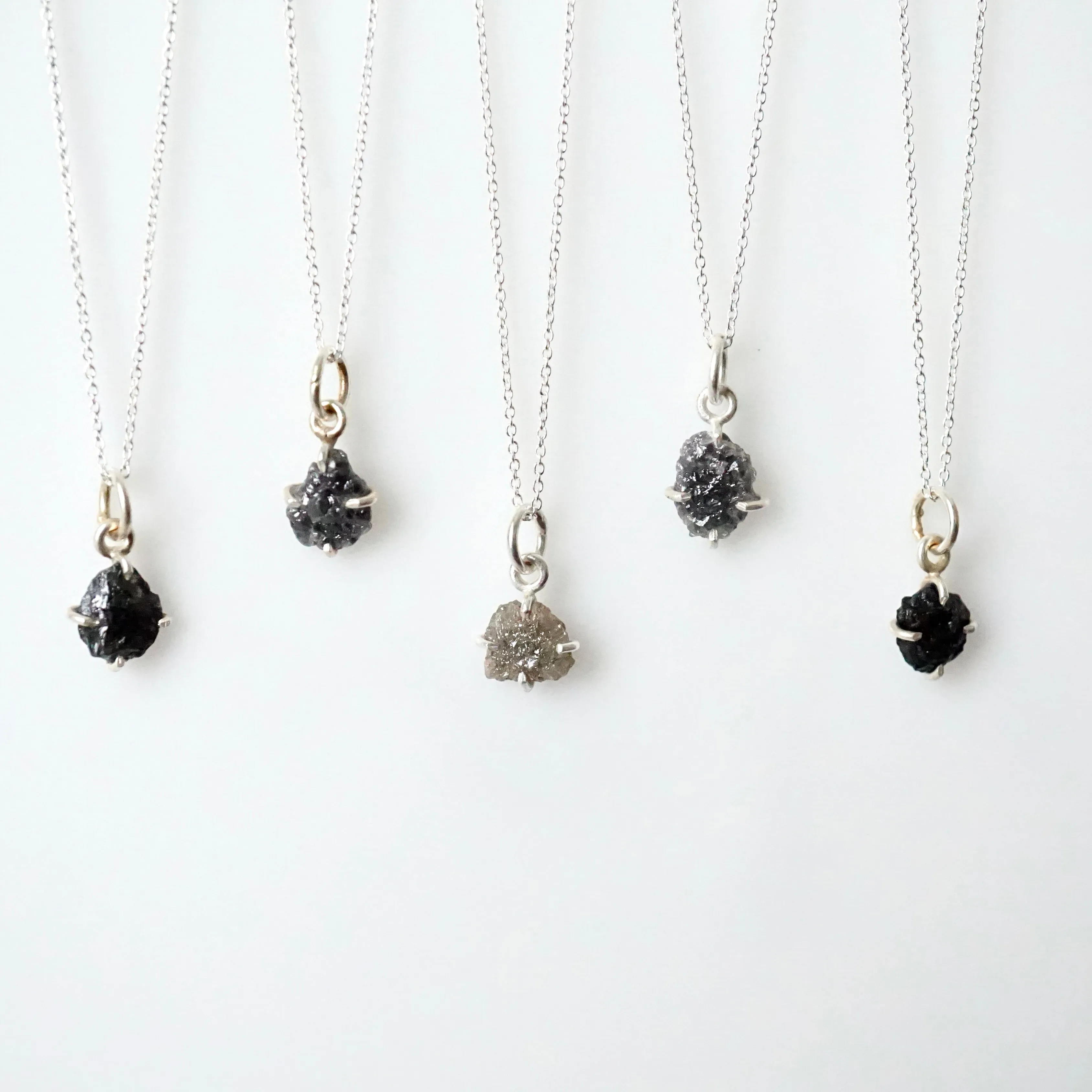 Raw Diamond Pendant Necklace - Grey Rough Diamond Necklace - Unisex Diamond Necklace