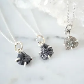 Raw Diamond Pendant Necklace - Grey Rough Diamond Necklace - Unisex Diamond Necklace