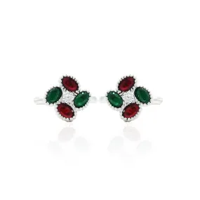 Red and Green Gems Silver Toe Ring