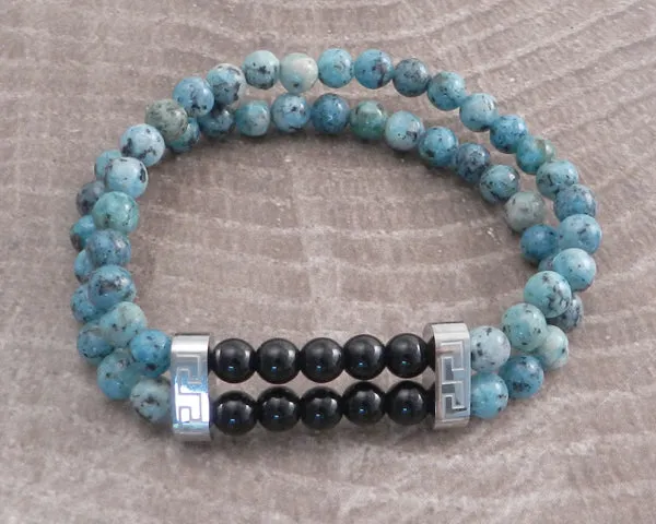 Stone & Steel Bead 2 Row Cat Eye Bracelet