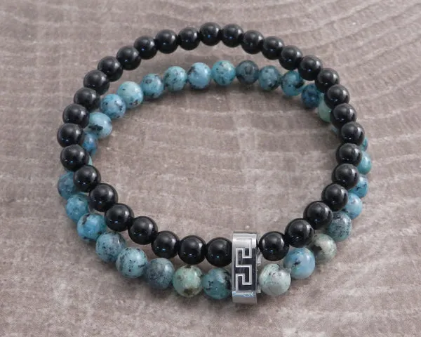 Stone & Steel Bead 2 Row Cat Eye Bracelet