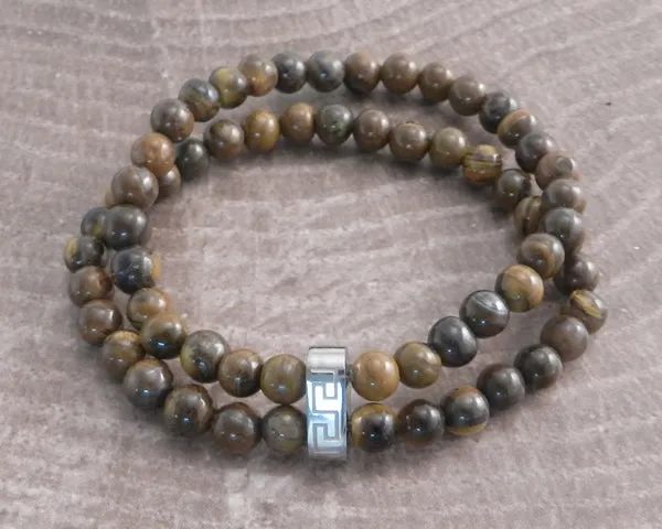 Stone & Steel Bead 2 Row Cat Eye Bracelet