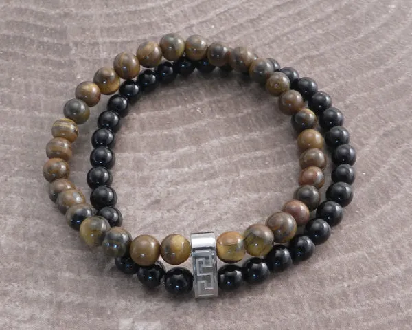 Stone & Steel Bead 2 Row Cat Eye Bracelet