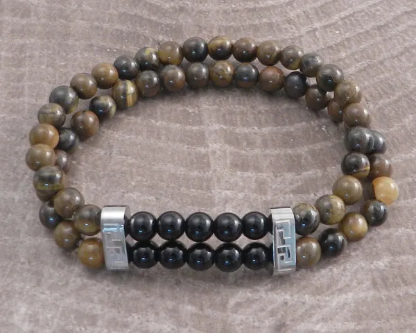 Stone & Steel Bead 2 Row Cat Eye Bracelet