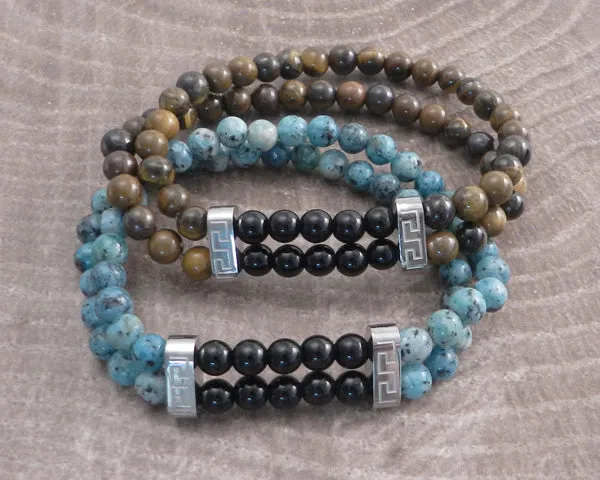 Stone & Steel Bead 2 Row Cat Eye Bracelet