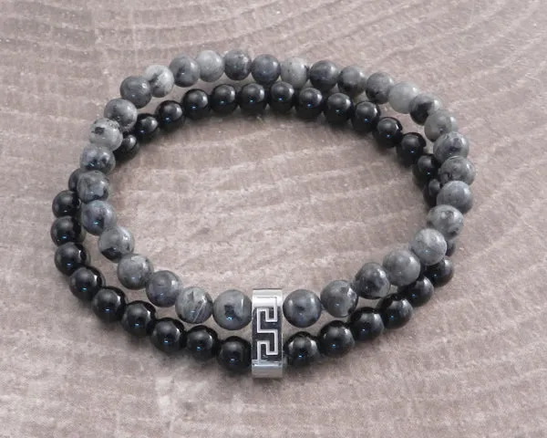 Stone & Steel Bead 2 Row Cat Eye Bracelet