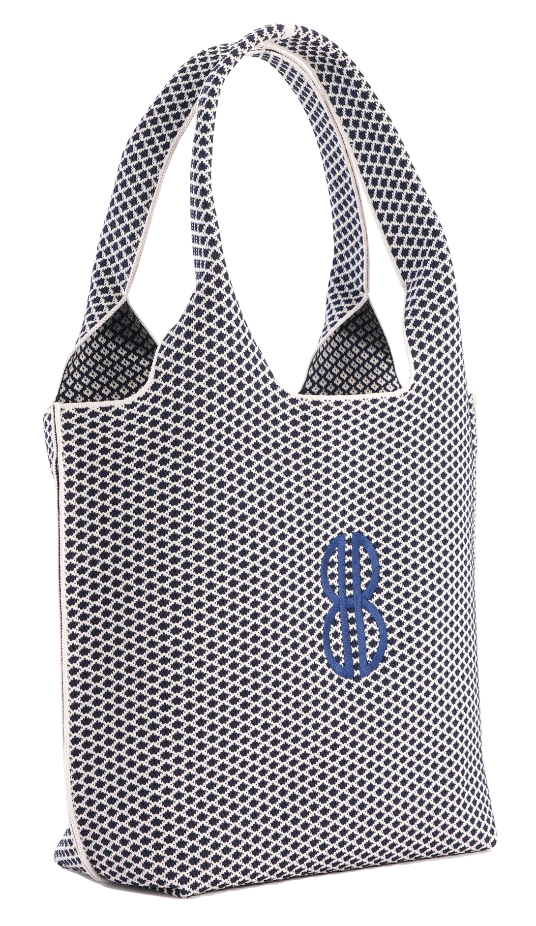 Sutton City Tote - Navy Diamond Monogram / Detachable Metal Chain - Medium