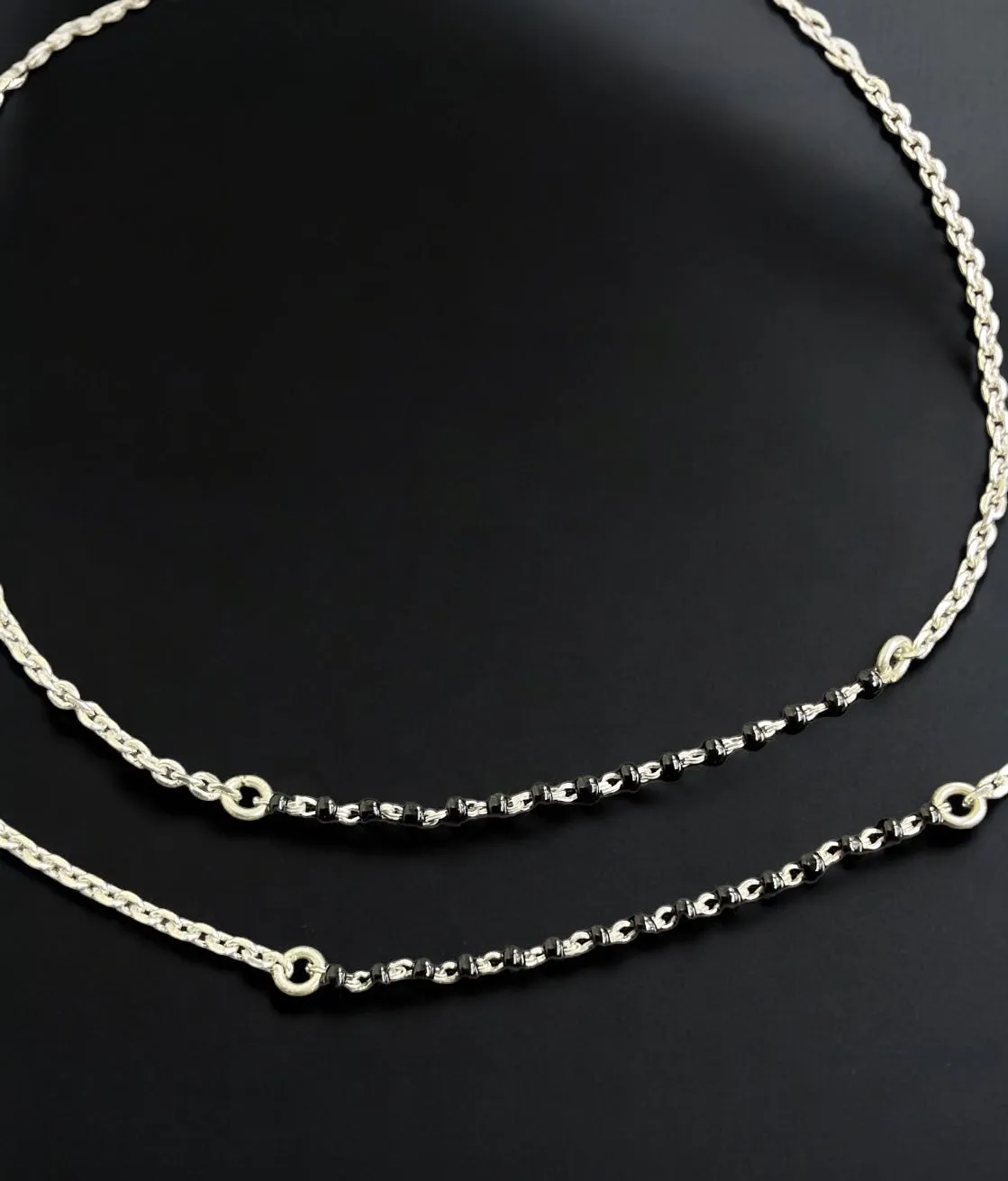 The Ananya Silver Black Bead Anklets