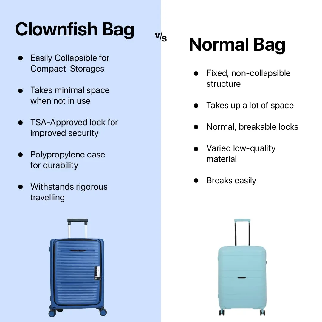 THE CLOWNFISH Collapsible Series Luggage Polypropylene Hard Case Suitcase Spinner Eight Wheel Foldable Trolley Bag With Tsa Lock- Navy Blue (Small Size, 51 Cm-20 Inch), H-56 Centimeters