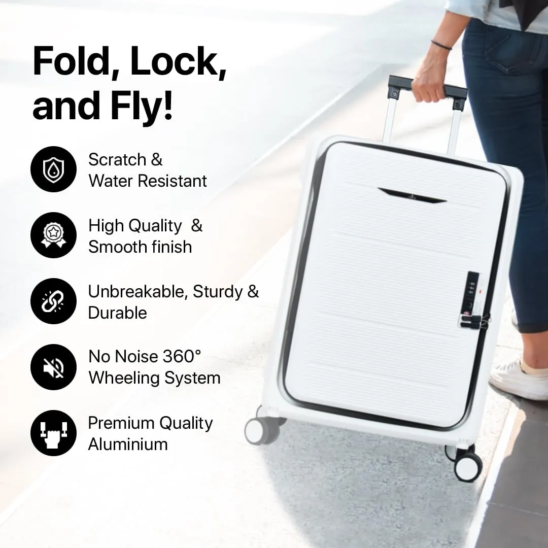 THE CLOWNFISH Collapsible Series Luggage Polypropylene Hard Case Suitcase Spinner Eight Wheel Foldable Trolley Bag With Tsa Lock- White (Small Size, 51 Cm-20 Inch), H-56 Centimeters