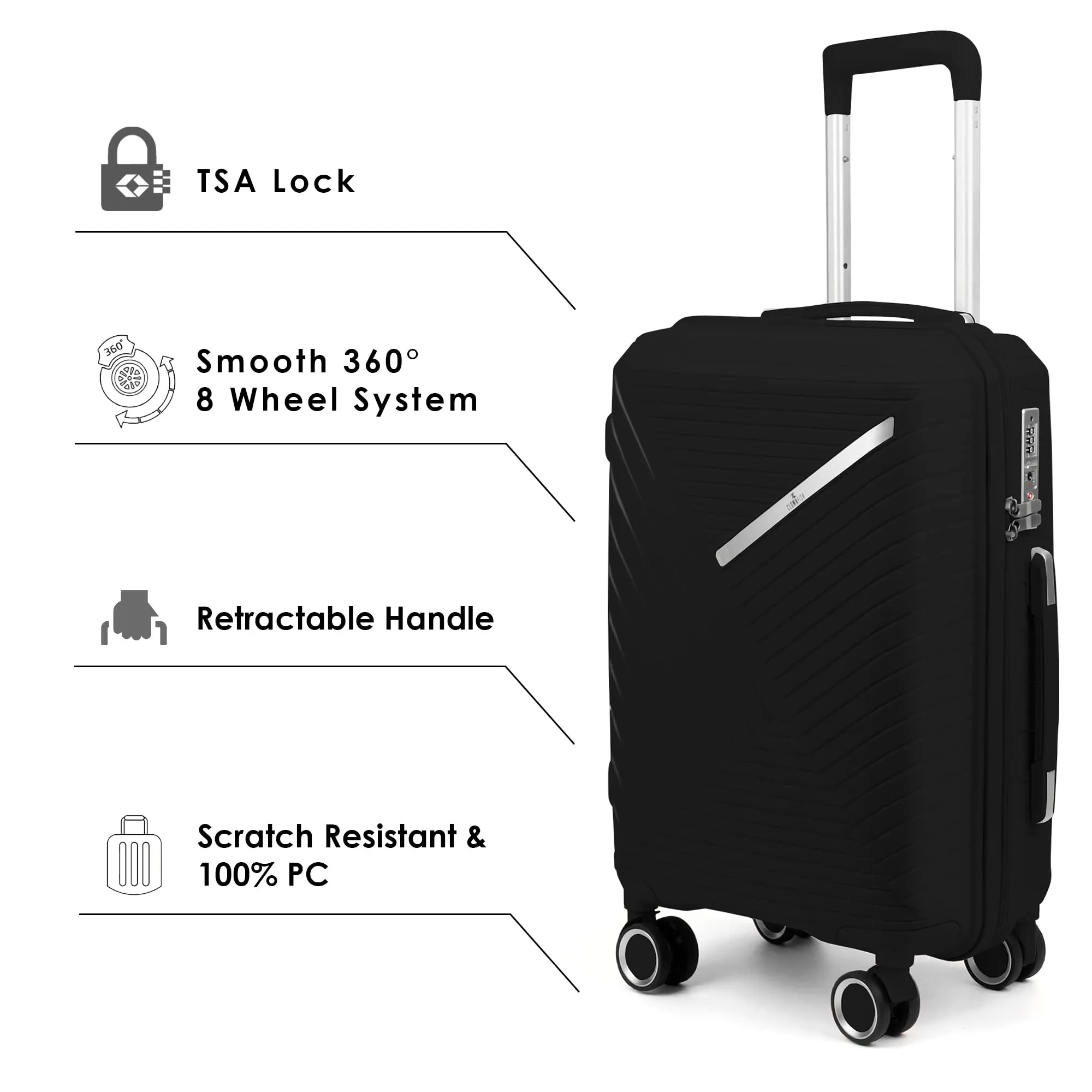 THE CLOWNFISH Combo of 2 Denzel Series Luggage Polypropylene Hard Case Suitcases Eight Wheel Trolley Bags with TSA Lock- Teal (Medium 66 cm-26 inch, Small 56 cm-22 inch)