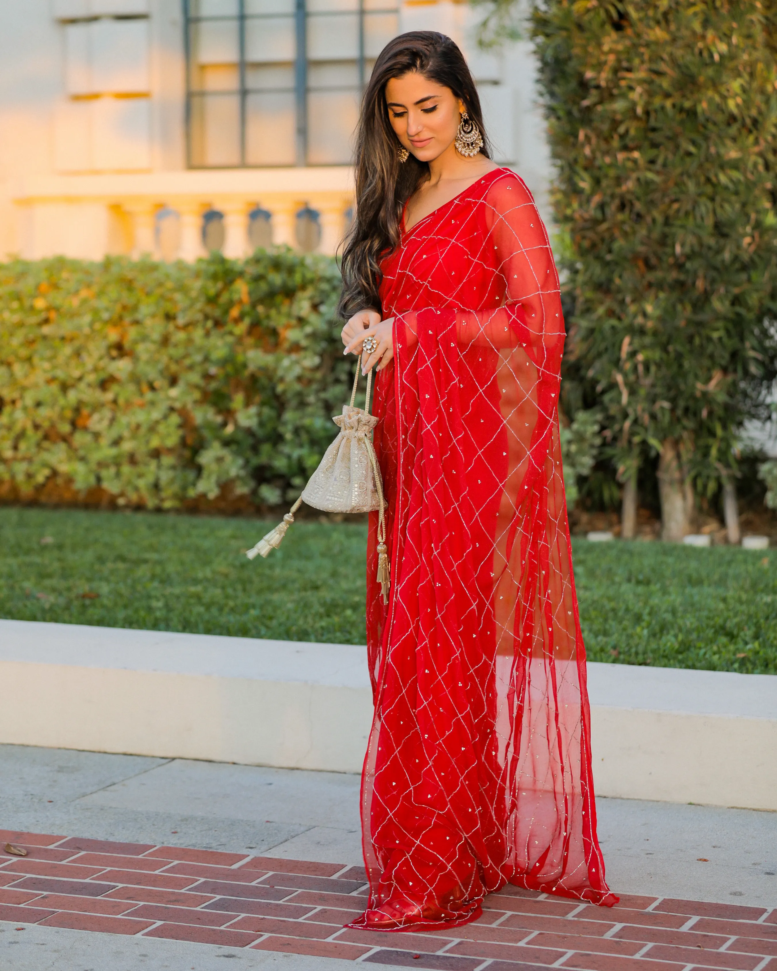 Urban Red Pure Chiffon Saree