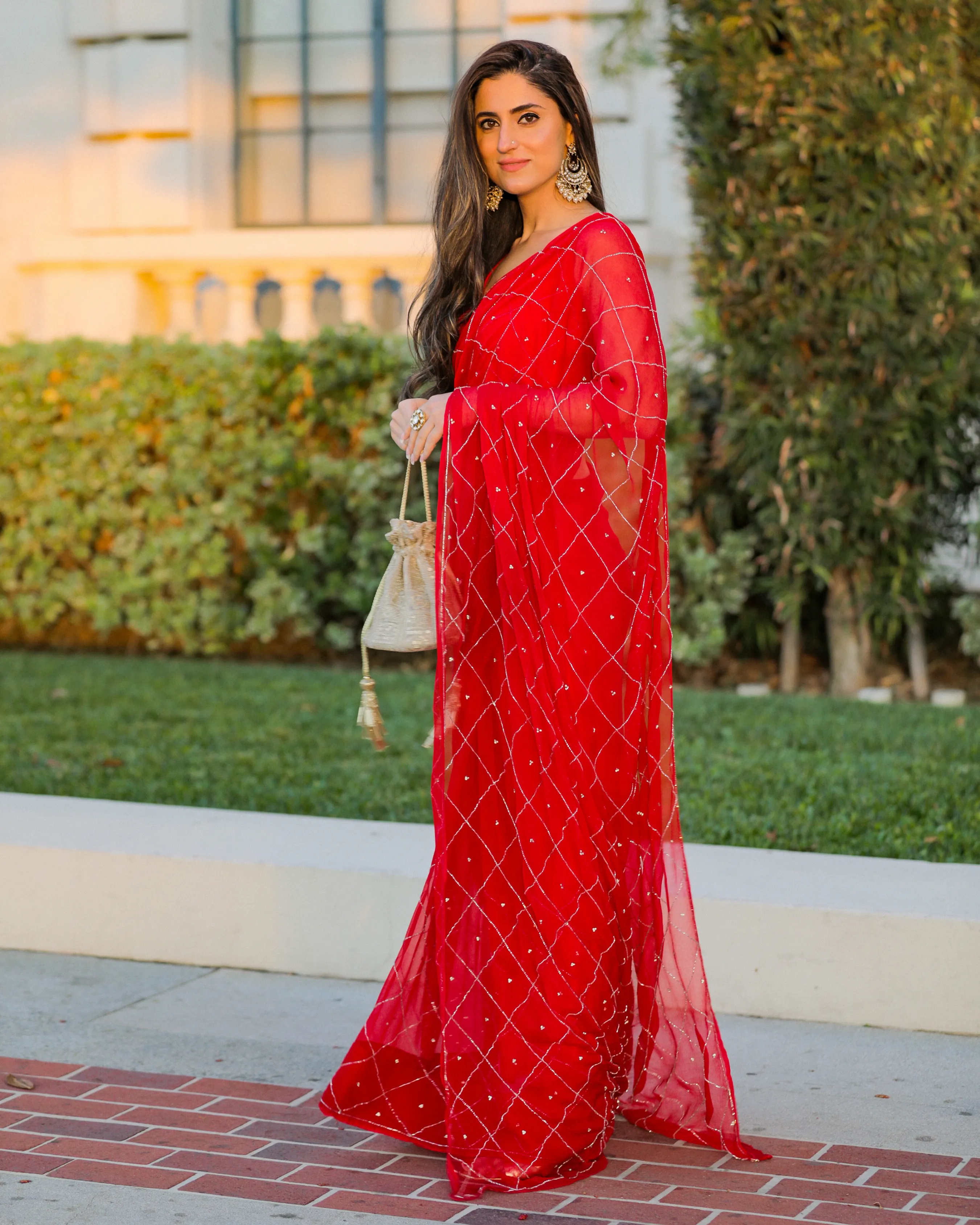 Urban Red Pure Chiffon Saree