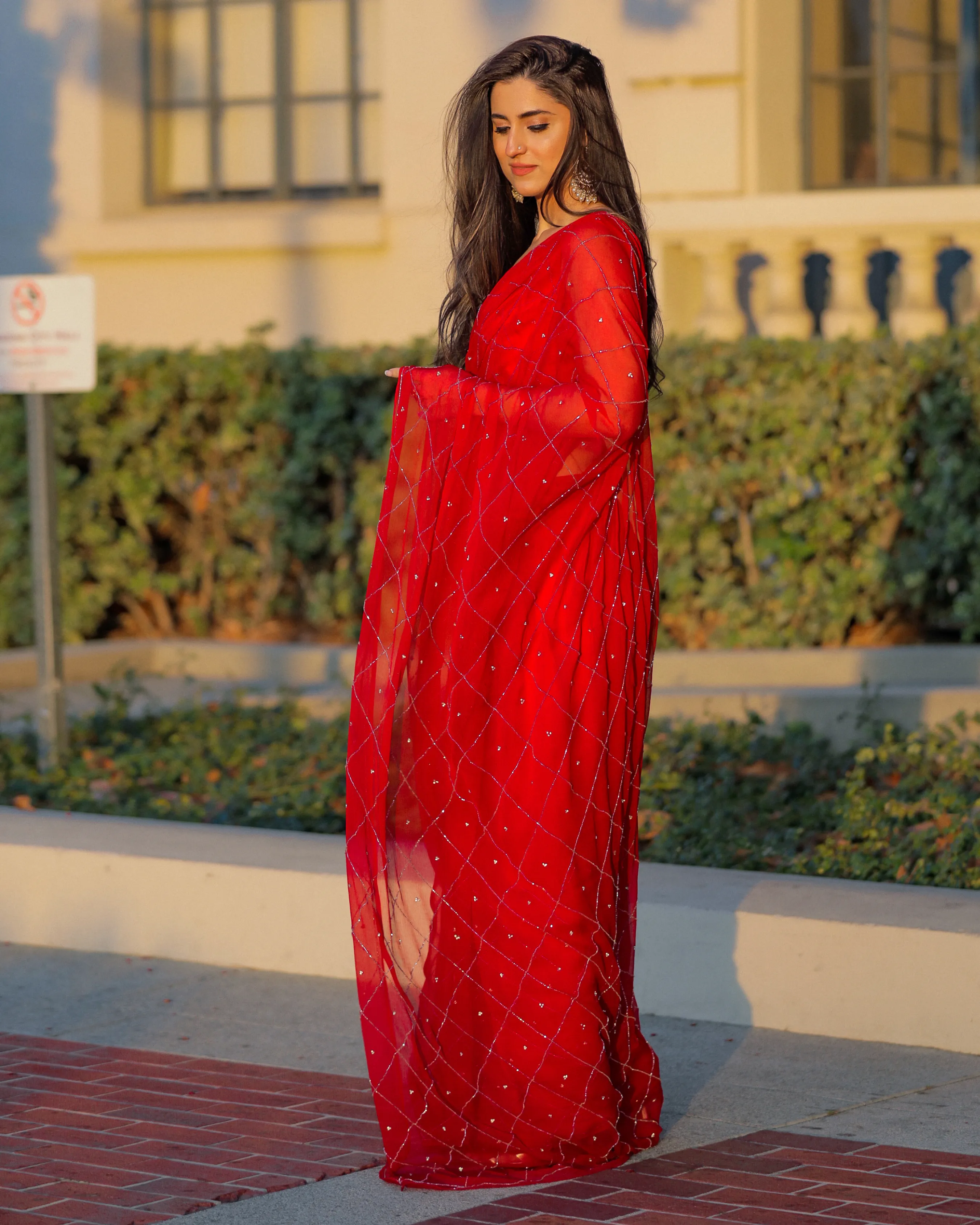 Urban Red Pure Chiffon Saree