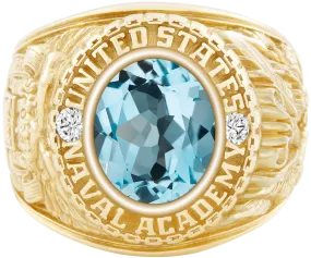 USNA Class Ring Mod™ with Sky Blue Topaz Centerpiece and Diamond Dividers