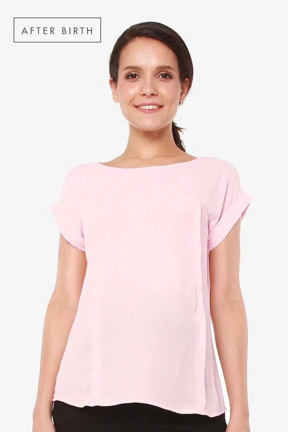 Woven Short Sleeve Clarisa Back Bow Nursing Top Dusty Pink